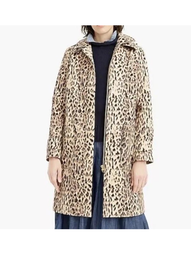 J. Crew Nwt Leopard Print Women's Coat With Detachable Hood. Size 12.